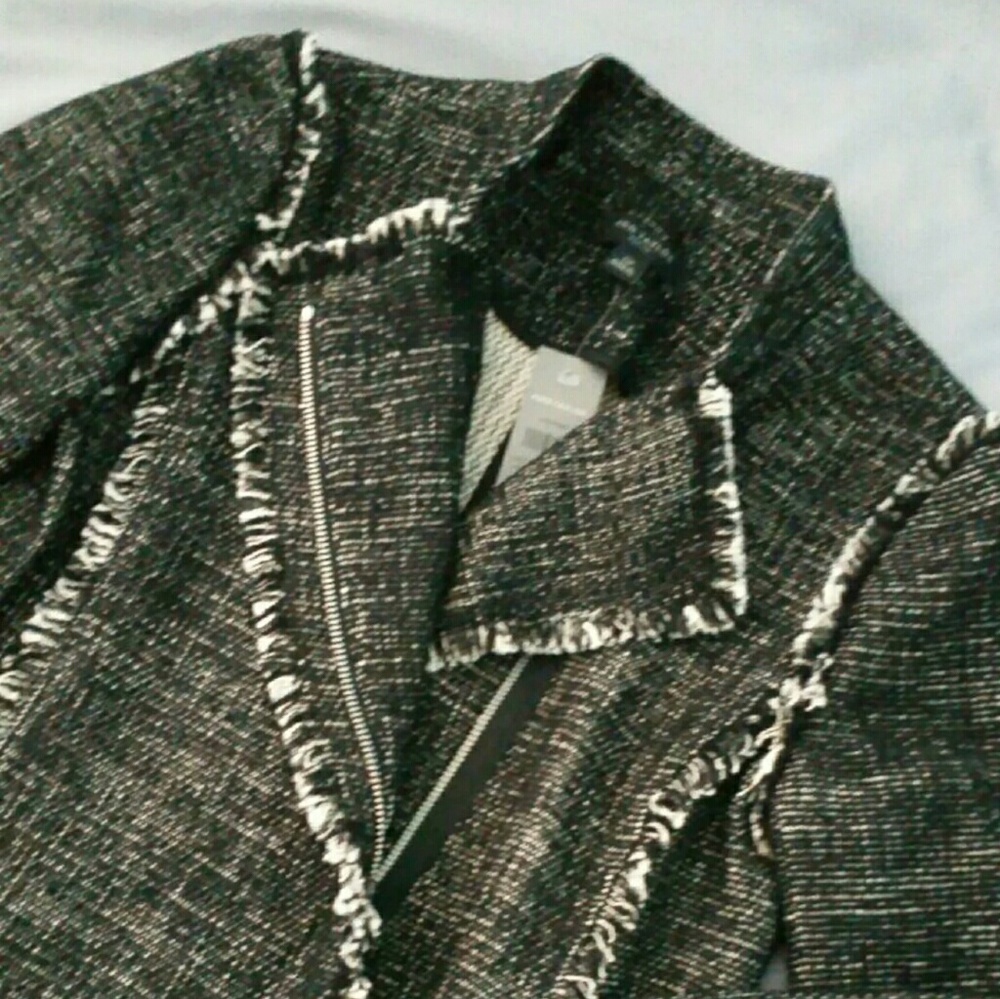 Ann Taylor Black and White Tweed Moto Jacket